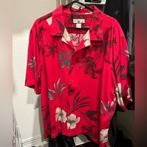 Xl 100% Silk Red floral Caribbean Joe Hawaiian Shirt